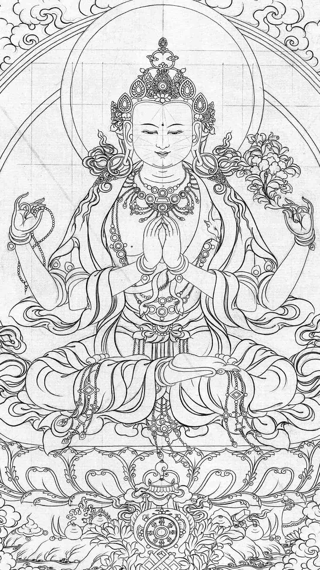 Tibetan Thangka Re Gong Style White Outline Sketch Collection (Digital Edition)