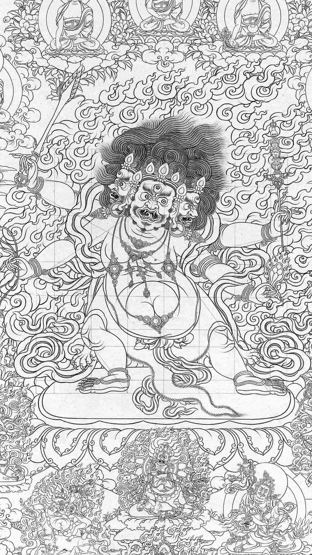 Tibetan Thangka Re Gong Style White Outline Sketch Collection (Digital Edition)