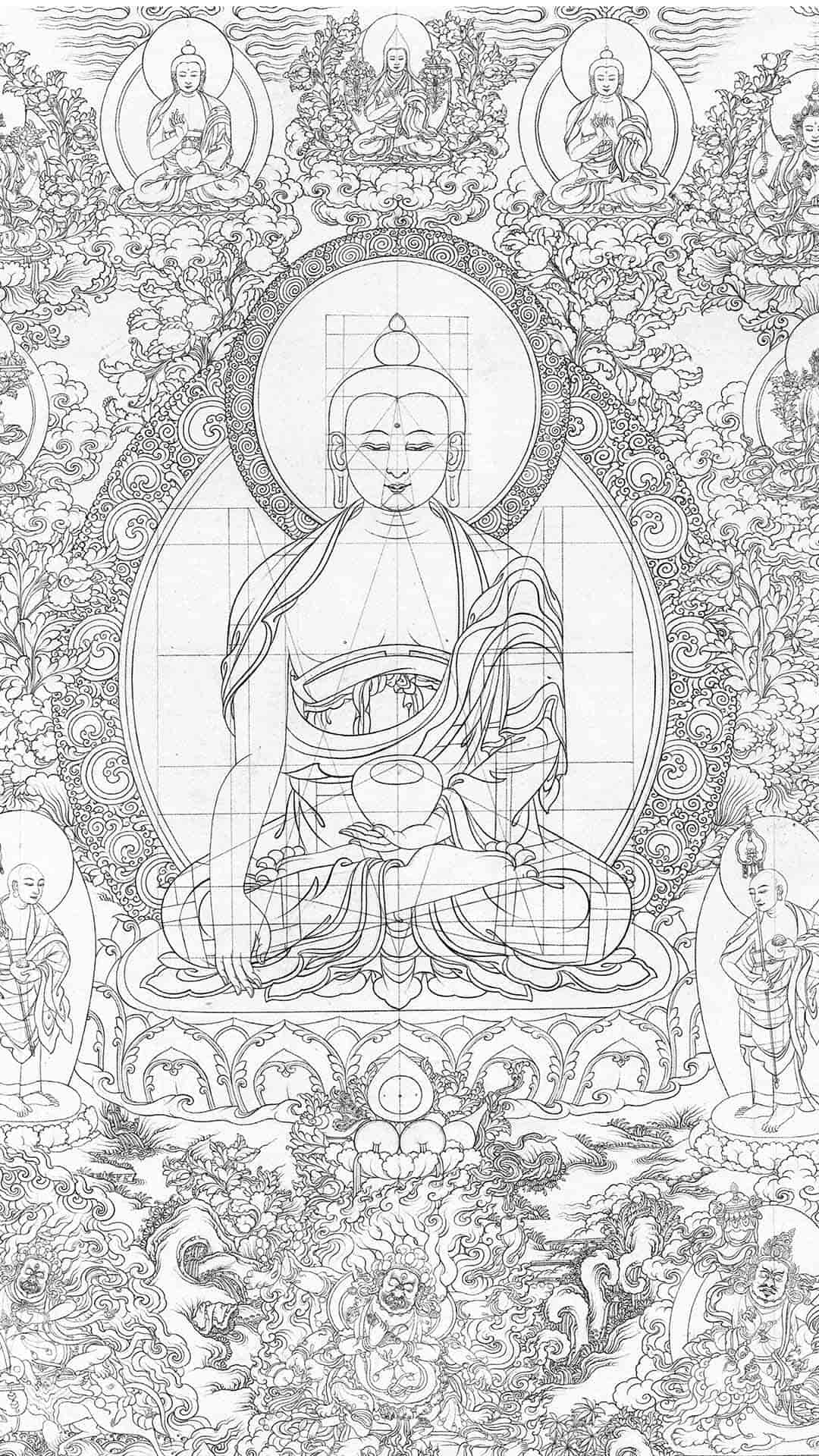 Tibetan Thangka Re Gong Style White Outline Sketch Collection (Digital Edition)