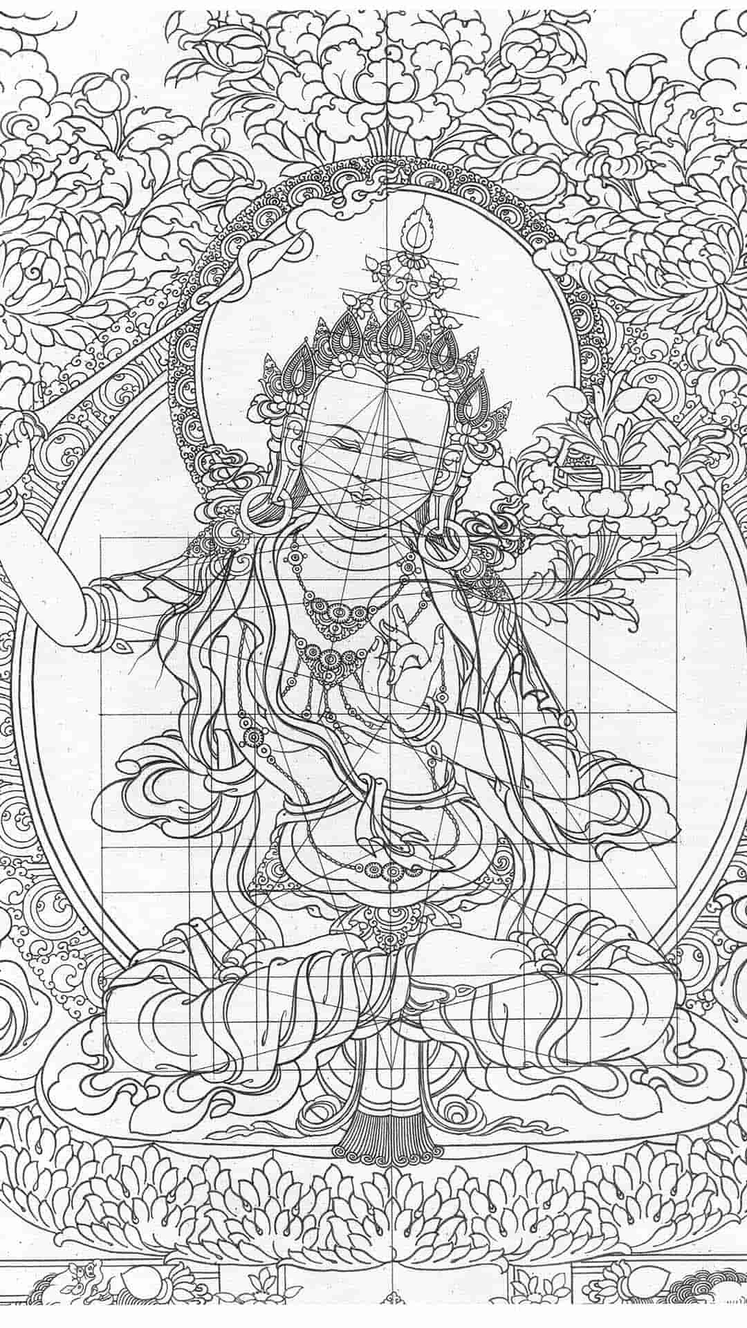 Tibetan Thangka Re Gong Style White Outline Sketch Collection (Digital Edition)