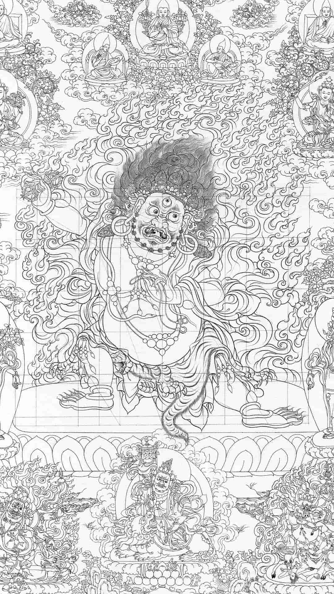 Tibetan Thangka Re Gong Style White Outline Sketch Collection (Digital Edition)