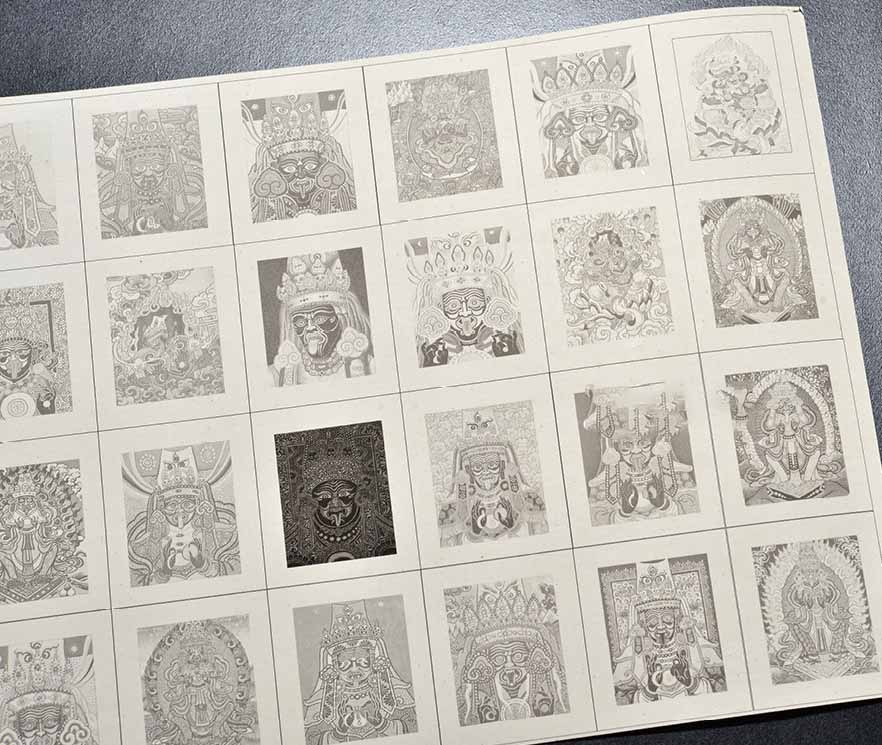 Zakirum God of Wealth Mini Thangka Sketch Set – 32 Hand-drawn Designs