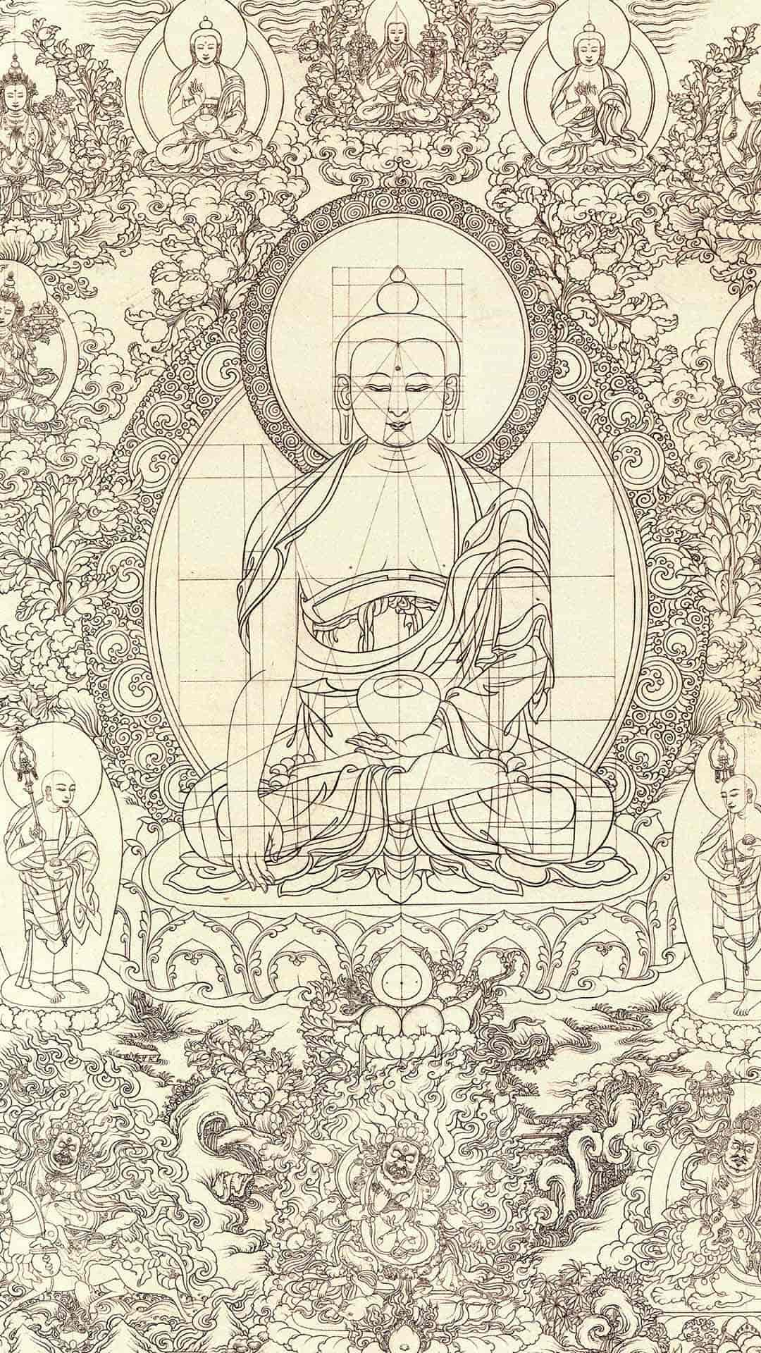 Tibetan Thangka Re Gong Style White Outline Sketch Collection (Digital Edition)