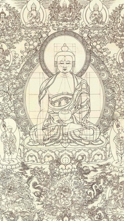Tibetan Thangka Re Gong Style White Outline Sketch Collection (Digital Edition)