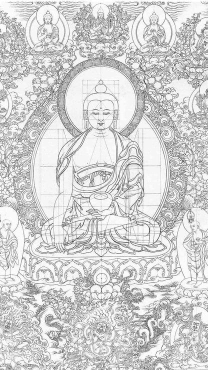 Tibetan Thangka Re Gong Style White Outline Sketch Collection (Digital Edition)