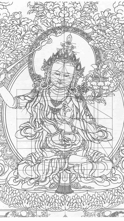 Tibetan Thangka Re Gong Style White Outline Sketch Collection (Digital Edition)