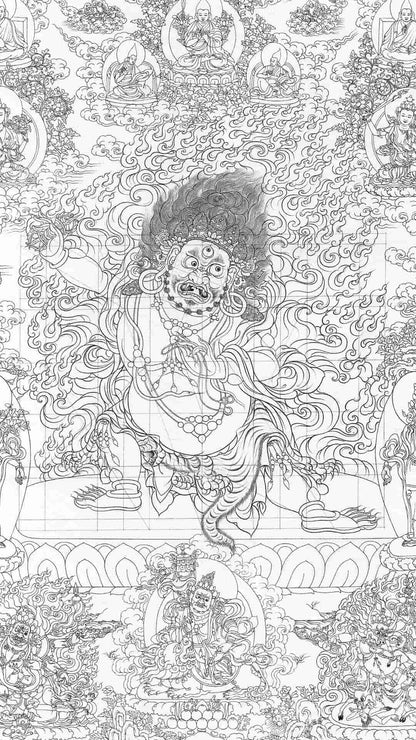Tibetan Thangka Re Gong Style White Outline Sketch Collection (Digital Edition)
