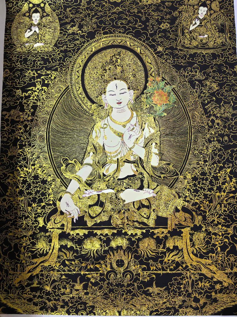 
White Tara Black Gold Thangka DIY Kit: A Journey to Inner Peace

