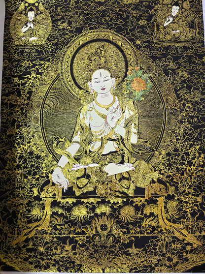 
White Tara Black Gold Thangka DIY Kit: A Journey to Inner Peace

