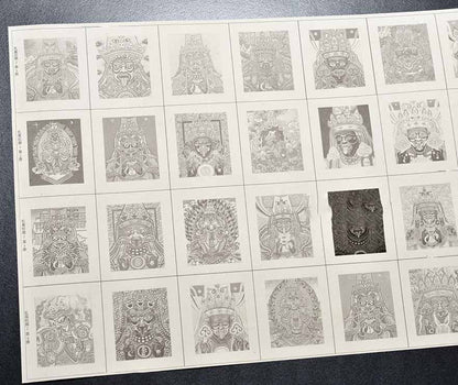 Zakirum God of Wealth Mini Thangka Sketch Set – 32 Hand-drawn Designs